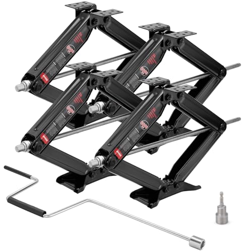 Kohree 8000 lbs RV Stabilizer Jacks 24", Leveling Scissor Jacks for Travel Trailer, Set of 4, Heavy Duty Camper Stabilizer Jacks Kit with Anti-Slip Handle and Drill Socket, Easy to Install - size: 4P-8000-24inch