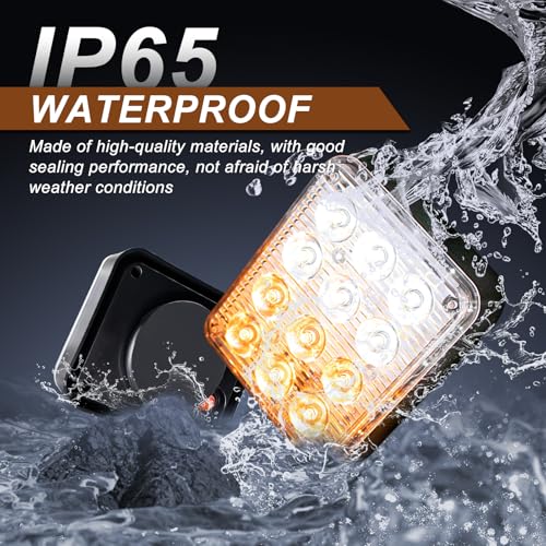 Amber & White 12-LED Strobe Warning Lights 2 Pack | Magnetic Rechargeable Wireless Safety Beacon Lights with Usb Charging for Trucks, Trailers, Construction & Emergency Vehicles