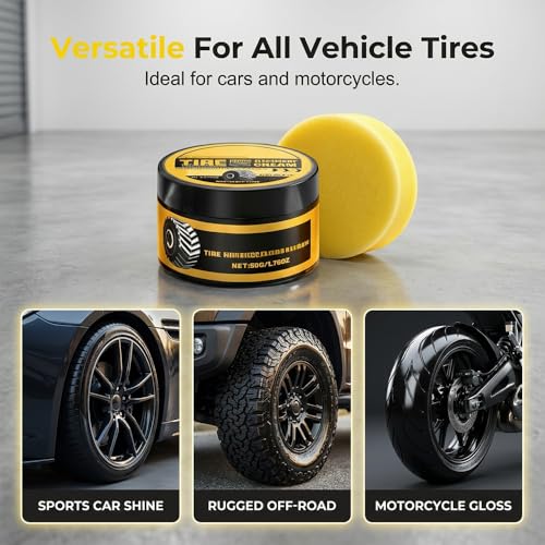 Car Tire Shine With Sponge, 2026 Upgraded Tire Coating For Long-Lasting Wet Look, Waterproof Uv Protection Black Restorer For Cars Trucks, Quick Application Tire Dressing Kit (1)