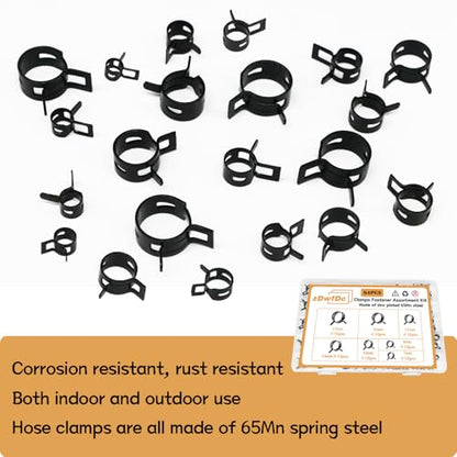 84PCS 7-17mm Fuel Line Hose Clamps Spring Clamp Firmware Silicone Vacuum & Automotive Replacement Fastener Sorting Kit, Black Manganese Steel Spring Hose Clamp DD006-b - color: Black Zinc