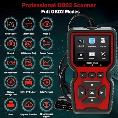 BESULEN Car OBD2 Scanner, V519 Auto Code Reader, Car Diagnostic Scan Tool Vehicle Check Engine Light Analyzer, Professional OBDII Mechanic Diagnostic Code Reader Tool for Check Engine Light