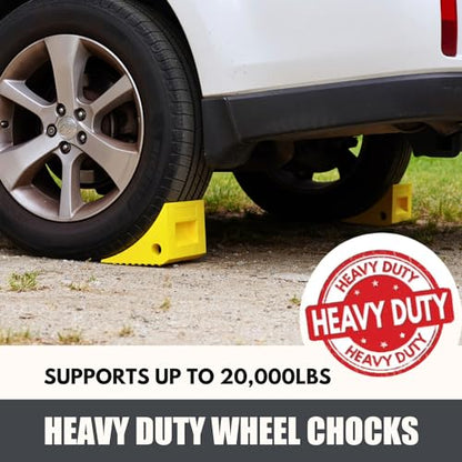 SECURITYMAN Heavy Duty Wheel Chocks (2 Pack) - Durable, Non-Slip, Solid Rubber Wheel Chocks for Boat Trailers, RV, Truck, Camper - Grip on All Surfaces - Trailer Wheel Chocks - Yellow - color: Yellow, size: 2 Pack