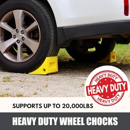SECURITYMAN Heavy Duty Wheel Chocks (2 Pack) - Durable, Non-Slip, Solid Rubber Wheel Chocks for Boat Trailers, RV, Truck, Camper - Grip on All Surfaces - Trailer Wheel Chocks - Yellow - color: Yellow, size: 2 Pack
