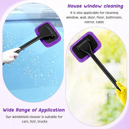 FoldTier 8 Pcs Car Windshield Cleaner Tool Kit with Removable Handle, Microfiber Towel Pads, Brush, Empty Spray Bottle for Auto Glass Wiper Suvs Rvs & Home Windows(Purple) - color: Purple