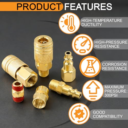 48Pcs 1/4" Quick Connect Air Hose Fittings, 1/4" NPT Air Compressor Fittings Kit with Swivel, Brass-Plated Pneumatic Tool Couplers and Plugs Set for Pneumatic Tools - size: 48 Pieces