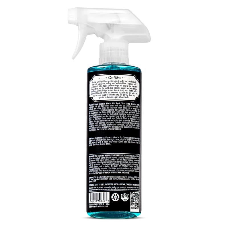 Chemical Guys, Galactic Black Wet Look Tire Shine Spray, High Gloss, 16 oz | Sprays on evenly and dries to the touch without sling, leaving a durable finish that holds up through rain and washes - size: 16 Fl Oz