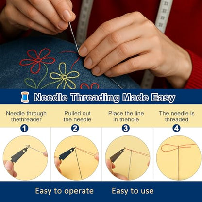 37PCS Sewing Tool Set, Big Eye Steel Needles for Hand Sewing Repair Kit | Needle Threaders Hand Repair Accessories, Portable DIY Crafting Supplies Set for Handcraft Lovers, Quilting & Tailoring