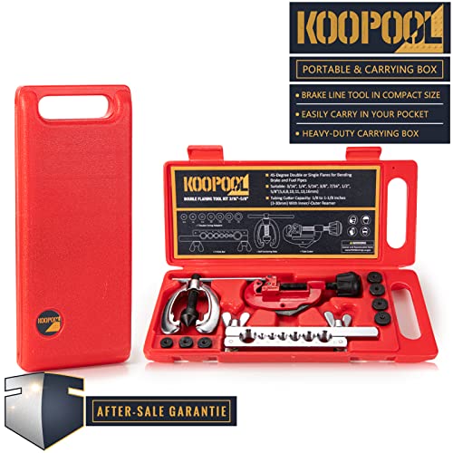 KOOPOOL Double & Single Flaring Tool Kit for Brake Line HVAC System with Tube Cutter Extra 7 Adapters,Brass Copper Pipe 45 Degrees Flaring Tool - size: 10PCS