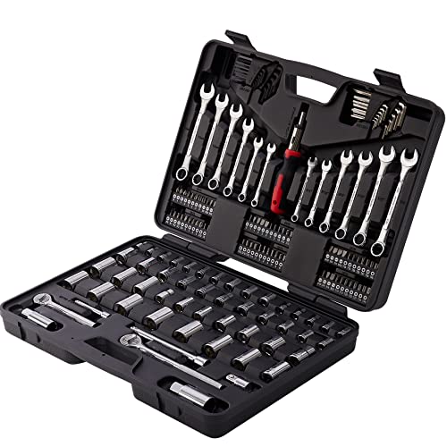 MECHMAX 161-Piece Mechanics Tool Set with SAE Metric Sockets | Premium alloy steel full socket wrench kit. Professional automotive repair hand tool set for garage, car and truck - style: 161 Piece