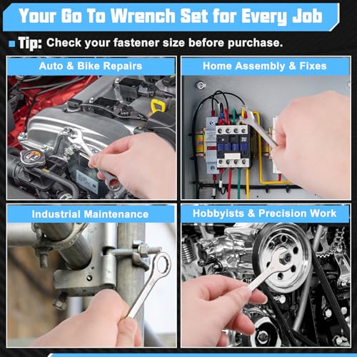 20PCS Super Thin Mini Wrench Set Standard Metric and SAE 4mm-11mm & 5/32"-7/16" Thickness Slim Open End and Box End Combination Wrench Set for Tight Spaces, Gate Clip in Pouch - size: Ultra-Thin SAE&Metric