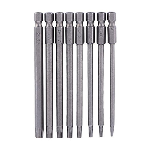 Yakamoz 8pcs 100mm Length 1/4 Inch Hex Shank Magnetic Torx Security Electric Screwdriver Bits Set - color: 8pcs/ 100mm