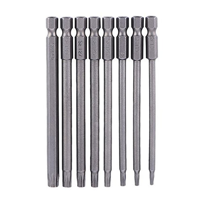 Yakamoz 8pcs 100mm Length 1/4 Inch Hex Shank Magnetic Torx Security Electric Screwdriver Bits Set - color: 8pcs/ 100mm