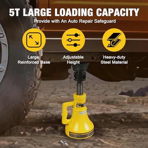 YELLOW JACKET 5 Ton Professional Car Support Screw Jack for House Construction Bridge Stabilization, Yellow (10,000 LBs) - size: 5 TON