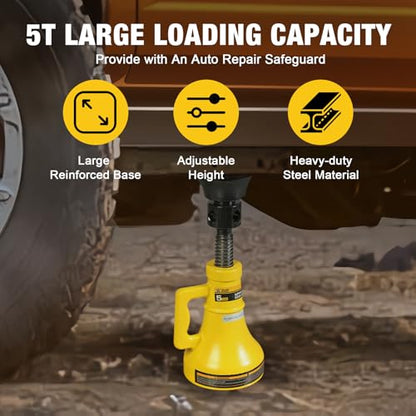 YELLOW JACKET 5 Ton Professional Car Support Screw Jack for House Construction Bridge Stabilization, Yellow (10,000 LBs) - size: 5 TON