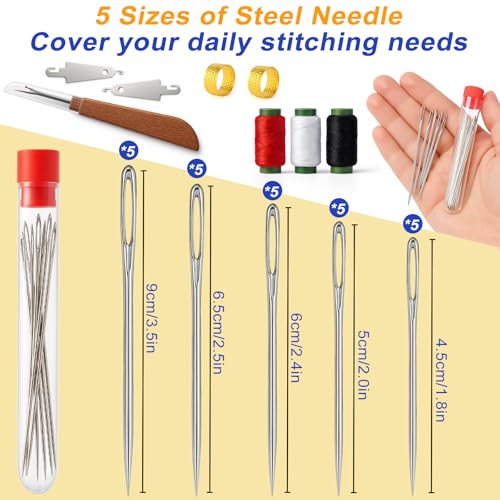 37PCS Sewing Tool Set, Big Eye Steel Needles for Hand Sewing Repair Kit | Needle Threaders Hand Repair Accessories, Portable DIY Crafting Supplies Set for Handcraft Lovers, Quilting & Tailoring