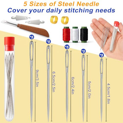 37PCS Sewing Tool Set, Big Eye Steel Needles for Hand Sewing Repair Kit | Needle Threaders Hand Repair Accessories, Portable DIY Crafting Supplies Set for Handcraft Lovers, Quilting & Tailoring