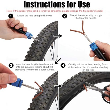 NQEUEPN 3-in-1 Tire Repair Kit, Compact Tire Puncture Plug Patch with Strips Tubeless Bike Tires Accessories Valve Removal Tool Fix a Puncture or Flat for Auto Motorcycle Bicycle Car Truck Tractor