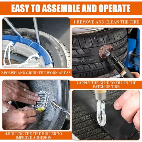 Air Tire Repair Polish Patch Tools Tire Repair Set Include 2500rpm Low Speed Air Tire Buffer Tire Inner Liner Scrapper Patch Roller 3pcs Tungsten Steel Buffing Wheel 42mm 55mm
