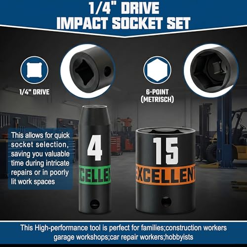 1/4" Drive Impact Socket Set, 50-Piece Standard SAE (5/32" - 9/16") and Metric (4 mm - 15 mm) Size, Deep and Shallow Sockets, 6 Point, Auto Repair Bicycle Maintenance and Furniture Assembly - size: 1/4 Inch Metric/SAE