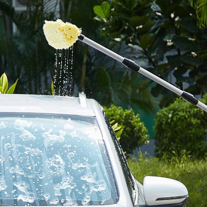 VEVOR Car Wash Brush, 66.7-Inch Extendable Car Washing Brush with Long Handle, 12" Scratch-Free Soft PVC Bristle Head, Flow-Thru Car Cleaning Mop Kit with Water Hose Attachment for Car RV Boat - style: Soft PVC Bristle head