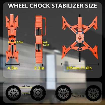 Camper X-Shaped Wheel Chock Stabilizer, 2 Sets RV Stabilizer Wheel Chock Scissor, X Chocks Wheel Stabilizer for Travel Trailer Tires Allow Drill Adjust with Hex Socket, Tool Kit and Password Locks-Red - color: red