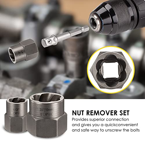 Topec Bolt Extractor Kit, 29 Piece Screw Extractor and Left Hand Drill Bit Set, Easy Out Stripped Lug Nut Remover Socket for Stripped, Damaged, Rounded-Off, Rusted Bolts, Nuts & Screws - size: 29-piece