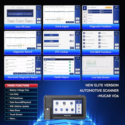 MUCAR VO6 Bidirectional Scan Tool, Full Systems Diagnostic OBD2 Scanner, Automotive Diagnostic Scanner for Car, 28+ Services Code Reader, CAN FD, FCA/AutoAuth, Lifetime Free Update=No Subscriptions