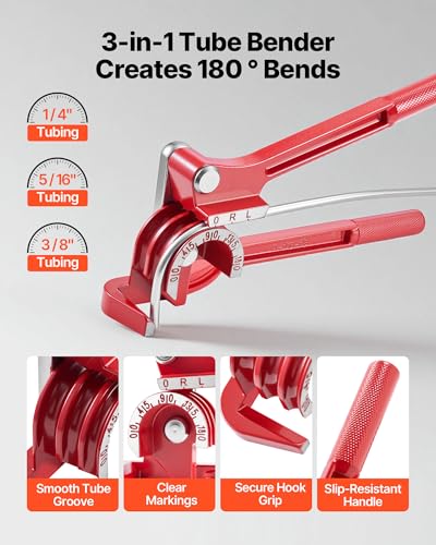 VEVOR 3/16" Brake Line Repair Kit, 45° Single Brake Line Flaring Tool Kit, 25FT Copper-Coated Brake Line with 20 Fittings & 2 Unions, 3-in-1 Tube Bender (1/4", 5/16", 3/8"), Tube Cutter Included - size: 3/16"-5/8"