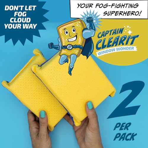 JJ KENT Captain Clearit Window Cleaner Sponge for Windshields, 2 Pack | Car window cleaner tool, non-scratch sponge for fog, steam, condensation, mirrors, glass, boats and bathroom surfaces