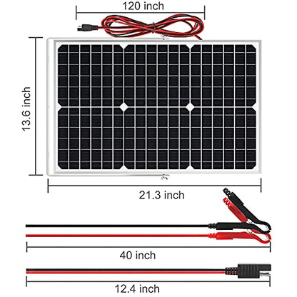 SOLPERK Solar Panel Kit 30W 12V, Waterproof Solar Battery Trickle Charger Maintainer + Upgrade Waterproof Controller + Adjustable Mount Bracket for Boat Car RV Motorcycle Marine Automotive - size: 30W PWM+Load Kit