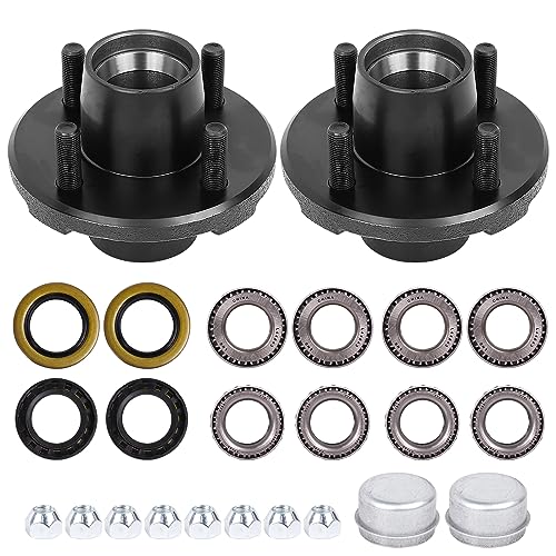 2 Sets Trailer Idler Hub Kit 4 on 4 Bolt Pattern for 2000 lb Axles, Includes 1" and 1-1/16" Bearings with Pre-Installed Races, Reliable Performance for Boat and Utility Trailers - size: 4 on 4" 2000 lbs