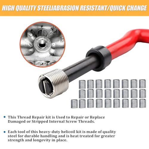 30PCS M6 x 1.0mm Car Thread Repair Insert Kit, Stainless Steel Vehicle Metric Helicoil Inserts Set with Hand Tool, Automotive Thread Repairing Tool, Universal for Most Vehicles