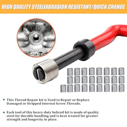 30PCS M6 x 1.0mm Car Thread Repair Insert Kit, Stainless Steel Vehicle Metric Helicoil Inserts Set with Hand Tool, Automotive Thread Repairing Tool, Universal for Most Vehicles