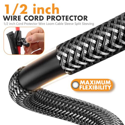 Jeemiter 1/0 Gauge CCA Wire Kit - Power/Ground Cable (40FT Black/Red),Battery Wire with 250A ANL Fuse,1/2 Inch Cable Split Sleeving,Lugs,Heat Shrink Tubing | for Car Audio Systems,Big 3 Upgrade - size: 40FT Wire + ANL Fuse + Cable Sleeve