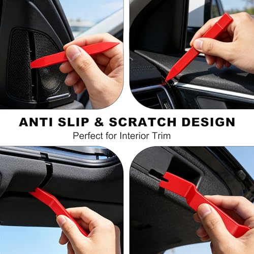 EldHus 5 Pcs Car Trim Removal Tool Kit Upholstery Tools, Auto Clip Removal Pry Tool for Door Dash Dashboard Panel Fastener Remover, Push Pin Puller Body Repair Tools, Red - color: red