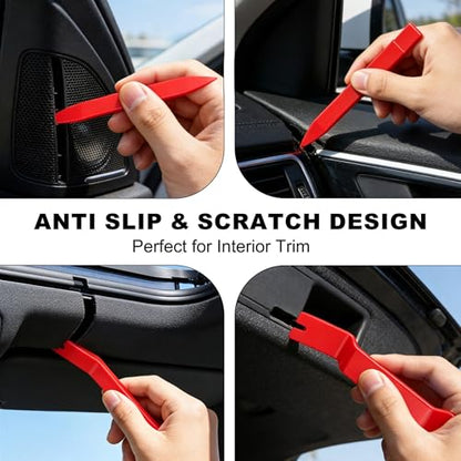 EldHus 5 Pcs Car Trim Removal Tool Kit Upholstery Tools, Auto Clip Removal Pry Tool for Door Dash Dashboard Panel Fastener Remover, Push Pin Puller Body Repair Tools, Red - color: red