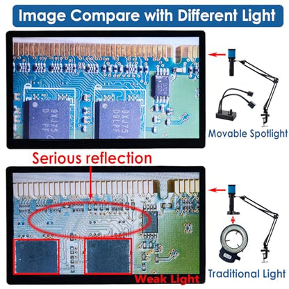 Microscope Light Source, USB Desk Dual Gooseneck Lights LED Mini Spot Light Illuminator for Stereo Microscope Camera Industrial Video Zoom C Mount Lens for Repair Soldering PCB Lab