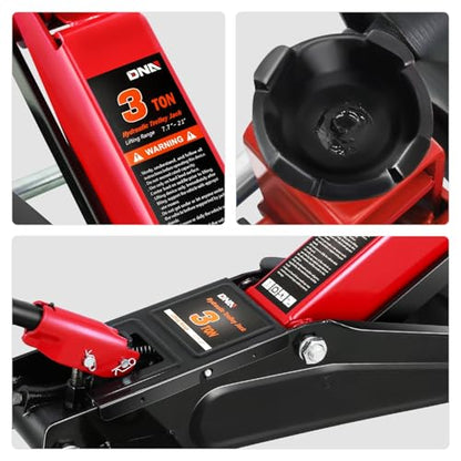 DNA Motoring 3 Ton Low Profile Floor Jack, 3 tons (6000 lbs) Capacity Fast Lift Hydraulic Trolley Service/Floor Jack, 7.7-21" Lifting Range, Red, TOOLS-00674-RD - color: Red, style: 3 ton