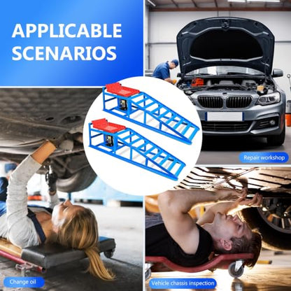 Car Ramps for Oil Changes Vehicle Ramps for Garage 2 Ton (4500 lb) Lifting Capacity, Nestable & Portable Auto Service Ramp （Red Blue） - color: Red Blue