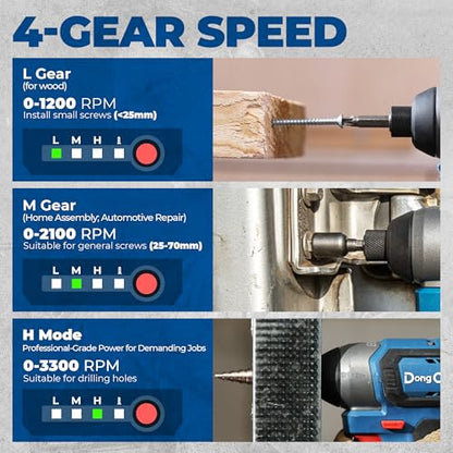 Dong Cheng 20V 1/4" Hex Brushless Impact Driver, 1460 in-lbs Cordless Impact Driver with 2.0Ah Batteries, 3-Speed, 4.9" Compact Impact Driver for Cabinetry, Deck Building & HVAC Installation - style: 1460 in-lbs, 1x Battery