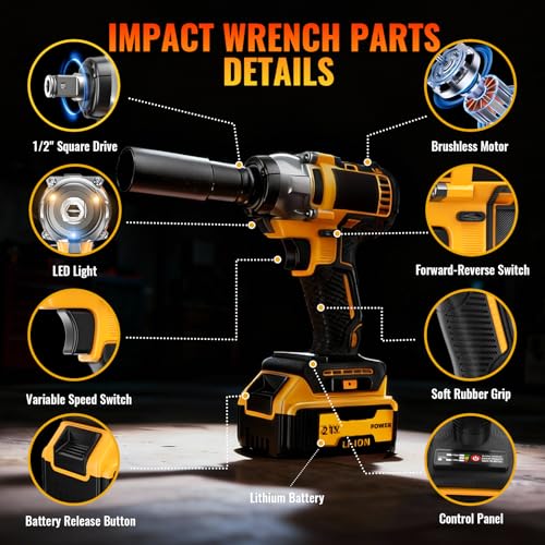 Cordless Impact Wrench: Brushless 1/2-inch，Power Impact Gun Kit Variable Speed Electric Impact Driver, Equipped with 2×4.0Ah Batteries, Fast Charger and 5 Sockets - style: Package A