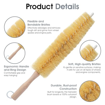 Nanoskin 2-Pack Ultra-Efficient 17" Long Spoke, Wheel, and Engine Detailing Brushes with Rust Proof Plastic Coated Wire - Flexible, Scratch-Free Bristles, Deep Cleaning for Cars, Trucks, Motorcycles - size: 17 Inch (Pack of 2)