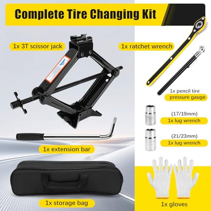Car Jack Kit, Scissor Jack for Cars 3 Ton(6600lbs) Portable Car Jack with Wheel Wrench and Tire Changing Kit for Cars SUV RV