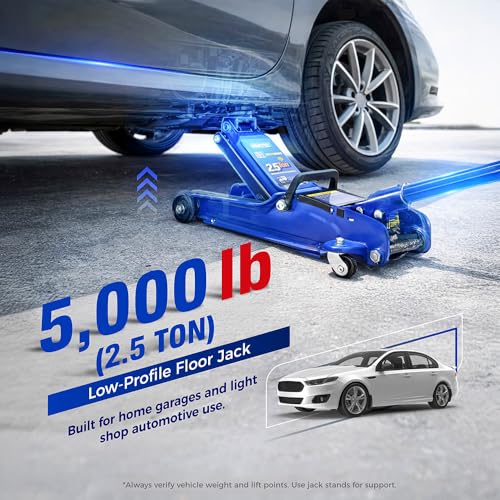 Hantec Floor Jack 2.5-Ton (5,000 lbs) Low Profile Hydraulic Trolley Jack HGP9 – Quick Lift Pump, Lift Range 3.3" to 14.6", Built-in Safety Valve & 360° Swivel Saddle for Cars, SUVs and Trucks