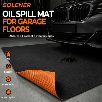 Golener Oil Spill Mat - Garage Floor Mat, Absorbent Oil Mats, Under Car Oil Change Mat, Waterproof, Protect Garage Surface from Spill & Stain, Reusable, Washable, Durable, 48”x96”, Orange Base - size: 4' x 8' (Rectangular)