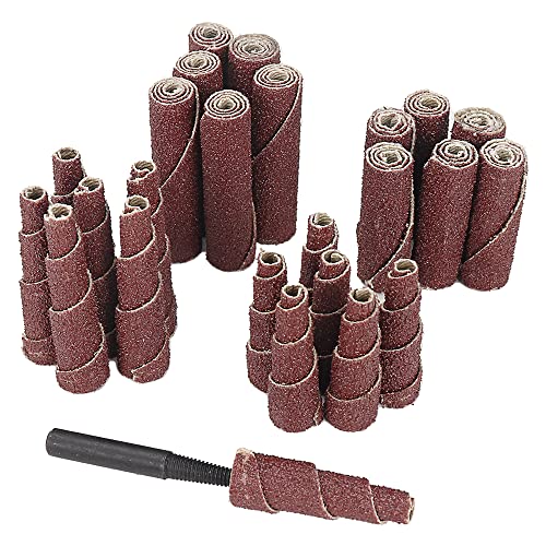 SI FANG 25Pcs Mini Sanding Engine Porting and Polishing Assortment Kit, 1-1/2 & 2inch Sanding Cartridge Rolls/Cone Spiral Rolls Full Taper Assorted Set (80/100/120/240 Grits) with 1/4'' Mandrels - style: 25 Pack Mix Kit