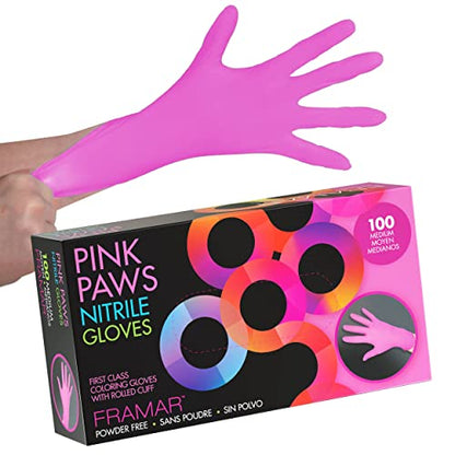 FRAMAR Pink Gloves Disposable Latex Free, Pink Nitrile Gloves Medium, Salon | Latex Free Glove Medium, Guantes De Nitrilo, For Hair Dye, Cleaning, Tattoo, Food Prep, Powder Free, 100 Pack - size: Medium, 100 Count (Pack of 1)