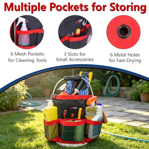 MELOTOUGH Bucket Car Wash Tool Organizer for Garden Tools Fit 3.5 to 5 Gallon Bucket (Red) - color: Red