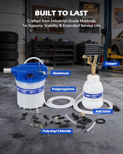OMT 2L Vacuum Brake Bleeder Kit, 2.1 qt Pneumatic Brake Fluid Bleeder Kit | ABS Brake Fluid Extractor 1L Refilling Bottle 19 Adapters, One-Person Brake Bleed Fluid Pump Brake Bleeding Tool - size: 2L Standard Set