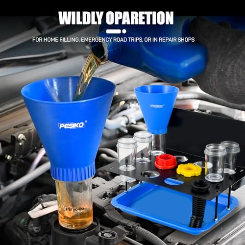Engine Oil Funnel Kit, Oil Change Funnel Kit for Most Vehicle | Spill-free Hand-free, Metal Storage Shelf, Fast & Easy Oil Change, with Toyota, GM, Honda, Subaru, Ford, Jeep and European